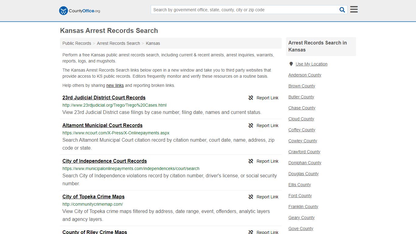 Arrest Records Search - Kansas (Arrests & Mugshots) - County Office